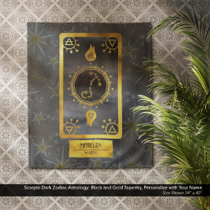 Scorpio Dark Zodiac Astrology: Black Gold Name Tapestry