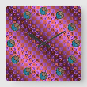 Scorpio & Earth Boar Square Wall Clock