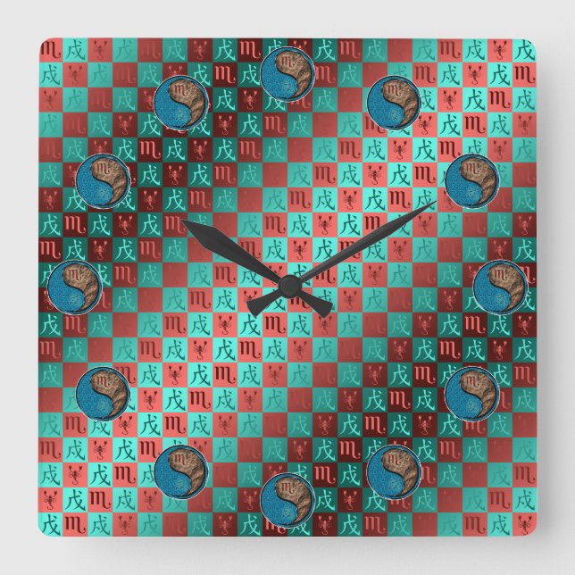 Scorpio & Earth Dog Square Wall Clock (Front)