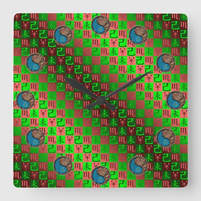 Scorpio & Earth Goat Square Wall Clock (Front)