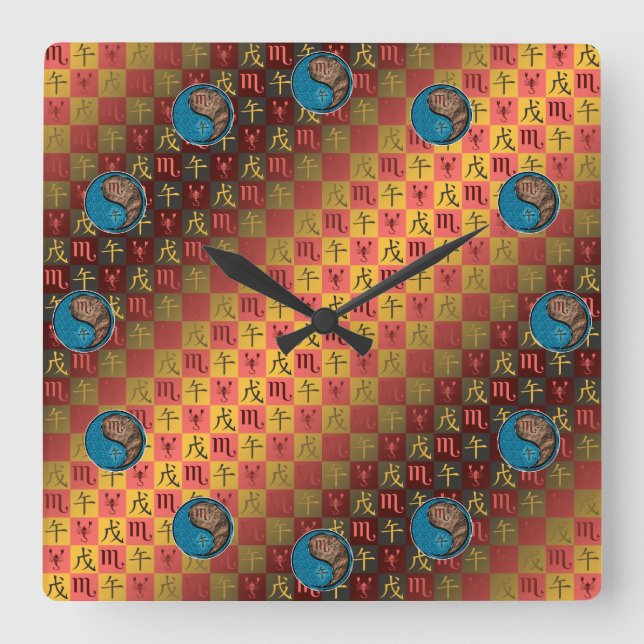 Scorpio & Earth Horse Square Wall Clock (Front)