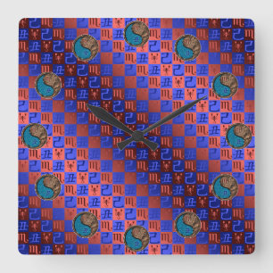 Scorpio & Earth Ox Square Wall Clock