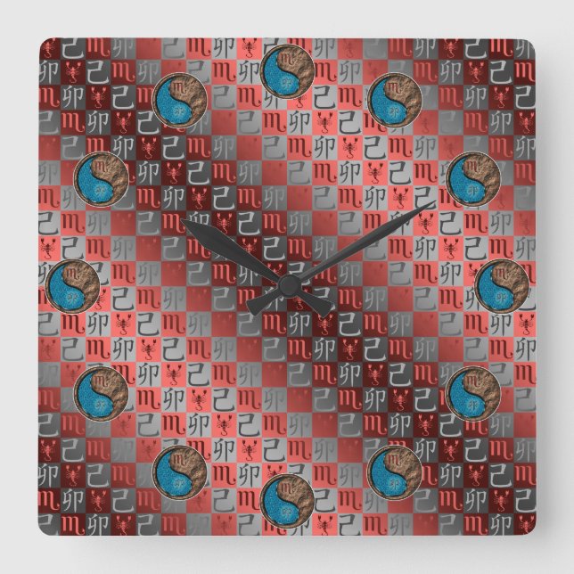 Scorpio & Earth Rabbit Square Wall Clock (Front)