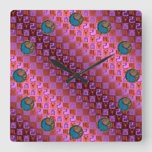 Scorpio & Earth Rooster Square Wall Clock