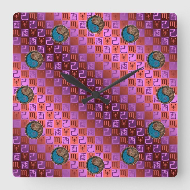Scorpio & Earth Rooster Square Wall Clock (Front)