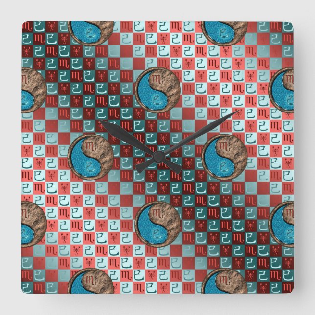 Scorpio & Earth Snake Square Wall Clock (Front)