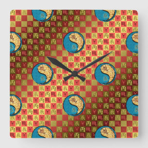 Scorpio & Fire Dragon Square Wall Clock