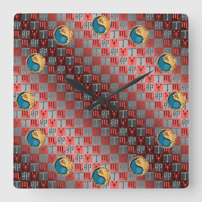 Scorpio & Fire Rabbit Square Wall Clock (Front)
