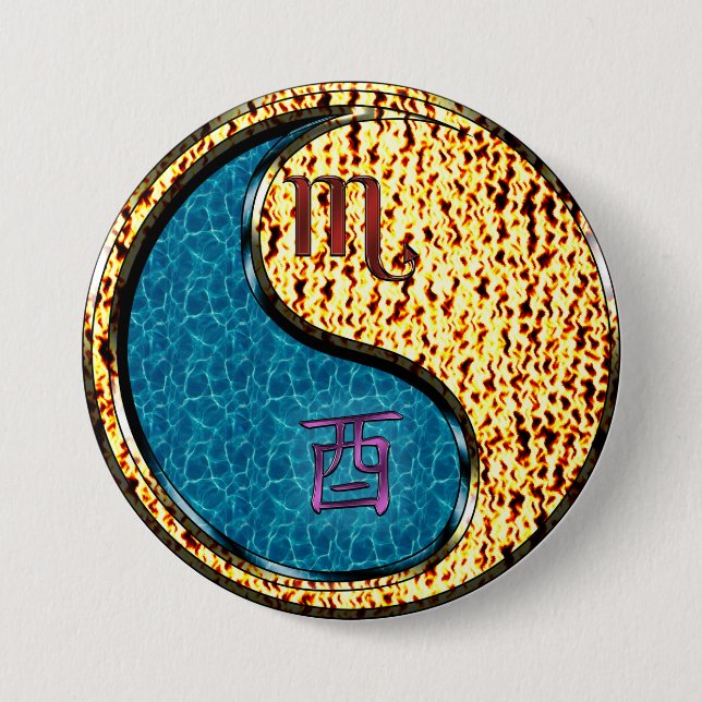 Scorpio & Fire Rooster 7.5 Cm Round Badge (Front)