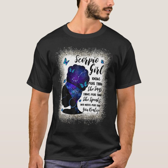 Scorpio Girl Birthday Leopard Bleached For Black W T-Shirt (Front)