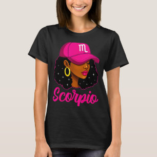 Scorpio Girl Pink Cap Zodiac Birthday Afro Women G T-Shirt
