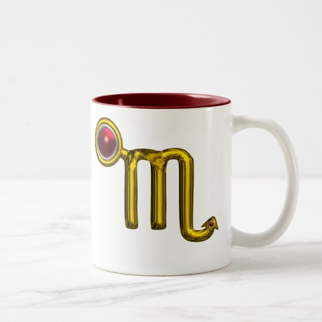 SCORPIO,GOLD ZODIAC BIRTHDAY SIGN WITH GEMSTONE Two-Tone COFFEE MUG (Right)
