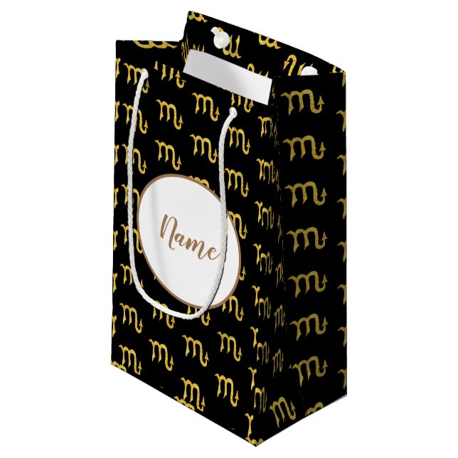 Scorpio Golden Astrology Personalized Small Gift Bag (Front Angled)