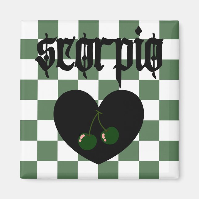 Scorpio Gothic Aesthetic Chequered Cherries Design Magnet (Front)