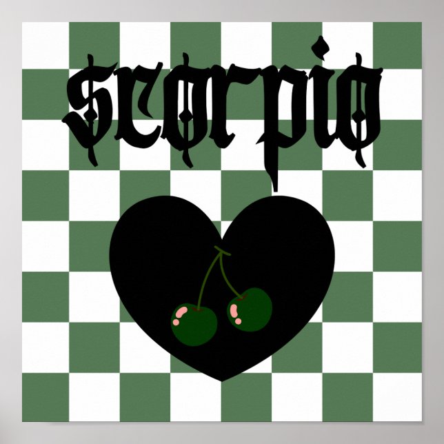 Scorpio Gothic Aesthetic Chequered Cherry Art Poster (Front)