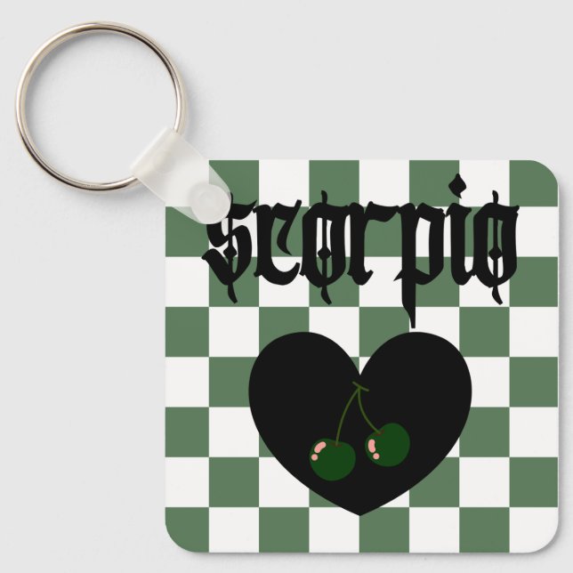 Scorpio Gothic Aesthetic Chequered Cherry Design Key Ring (Front)