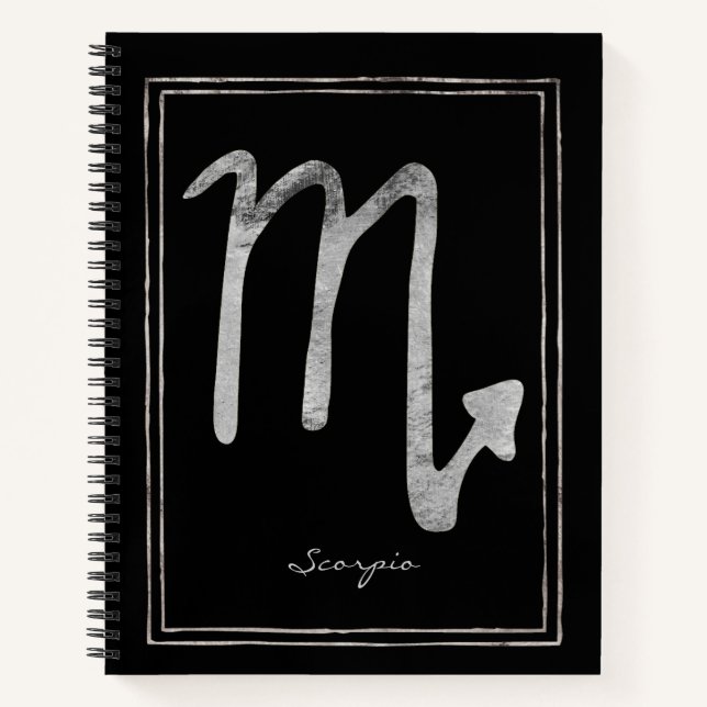 Scorpio hammered silver stylised astrology symbol  notebook (Front)