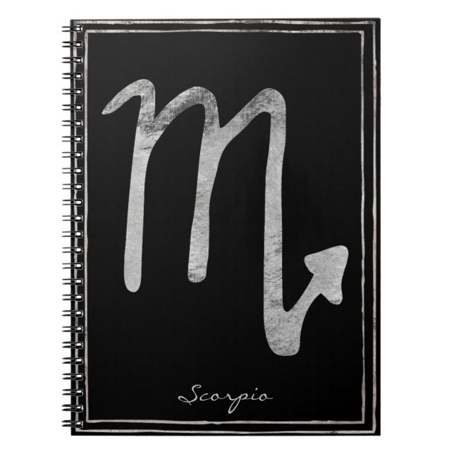 Scorpio hammered silver stylized astrology symbol notebook (Front)