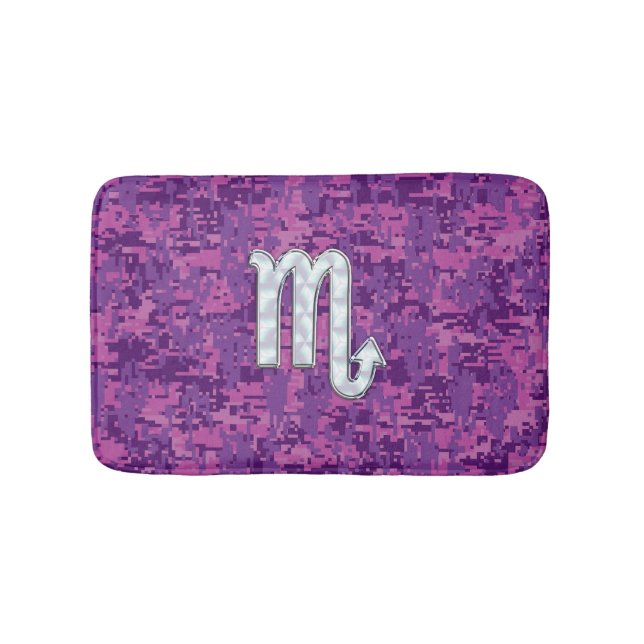 Scorpio Horoscope Sign on Pink Digital Camo Bath Mat (Front)
