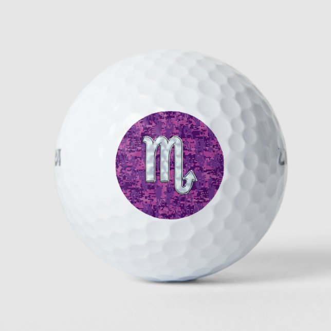Scorpio Horoscope Sign on Pink Digital Camo Golf Balls (Front)