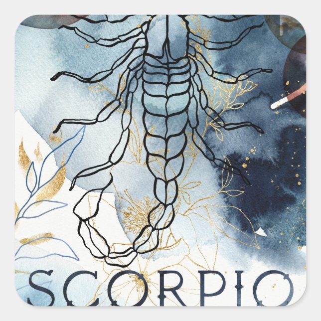 Scorpio horoscope zodiac sign flowers planets square sticker (Front)