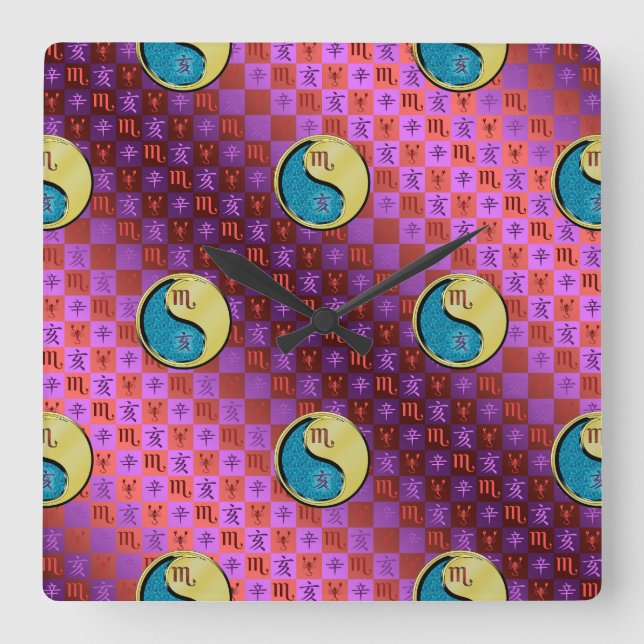 Scorpio & Metal Boar Square Wall Clock (Front)