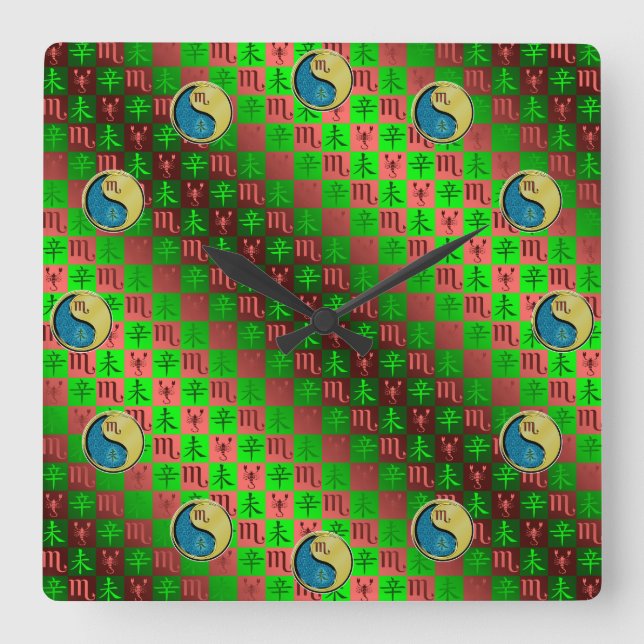 Scorpio & Metal Goat Square Wall Clock (Front)