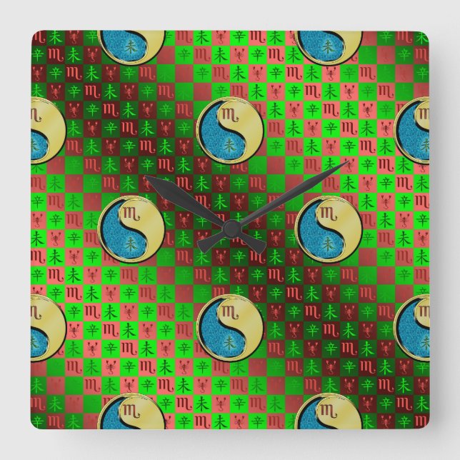 Scorpio & Metal Goat Square Wall Clock (Front)