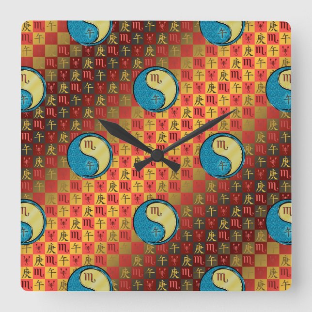 Scorpio & Metal Horse Square Wall Clock (Front)
