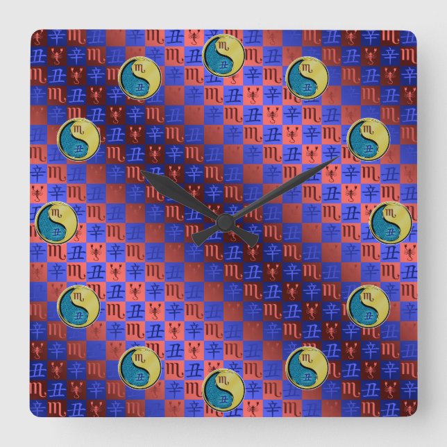 Scorpio & Metal Ox Square Wall Clock (Front)