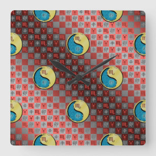 Scorpio & Metal Rabbit Square Wall Clock