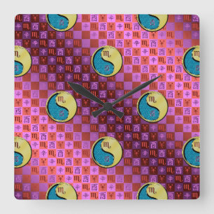Scorpio & Metal Rooster Square Wall Clock