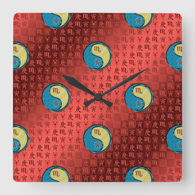 Scorpio & Metal Tiger Square Wall Clock (Front)
