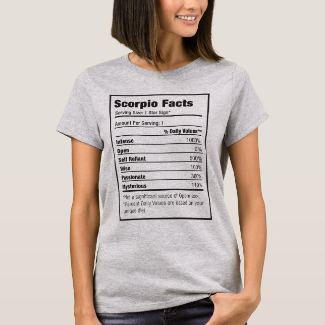 Scorpio Nutrition Fact Zodiac T-Shirt (Front)
