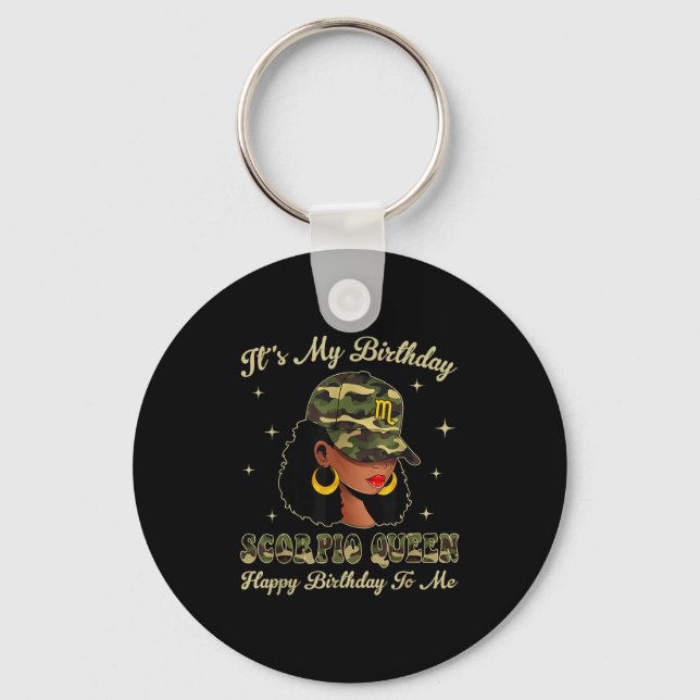 Scorpio Queen Locd Black Woman Camo Cap Zodiac Sig Key Ring (Front)