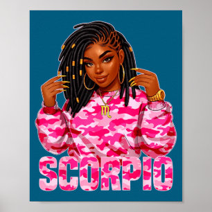Scorpio Queen Loc'd Black Woman Illustration Poster