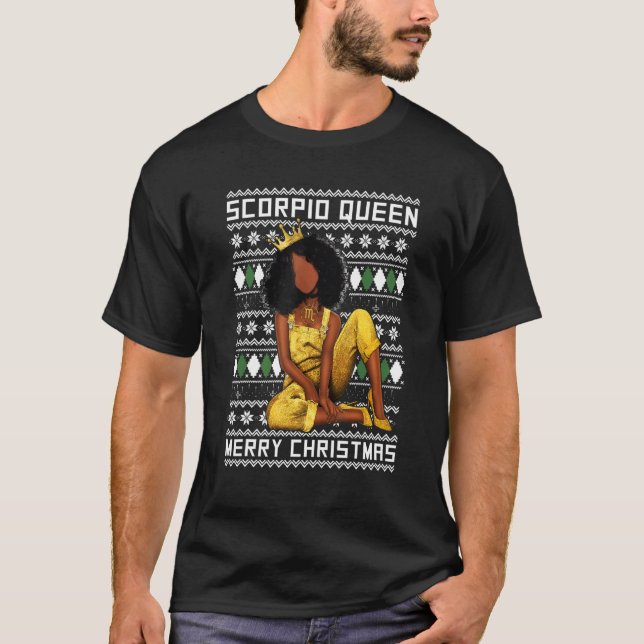 Scorpio Queen Merry Christmas For Black Women T-Shirt (Front)