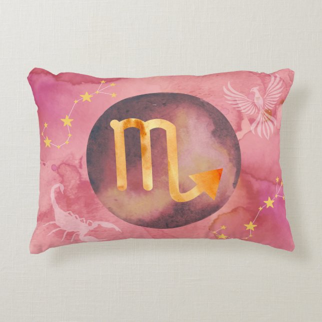 Scorpio Red Watercolour Astrology Zodiac Sign Decorative Cushion (Front)