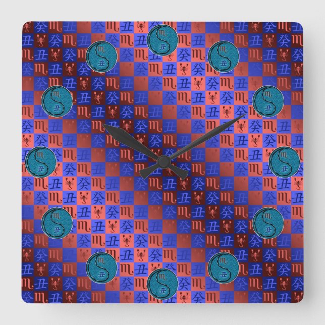 Scorpio & Water Ox Square Wall Clock (Front)