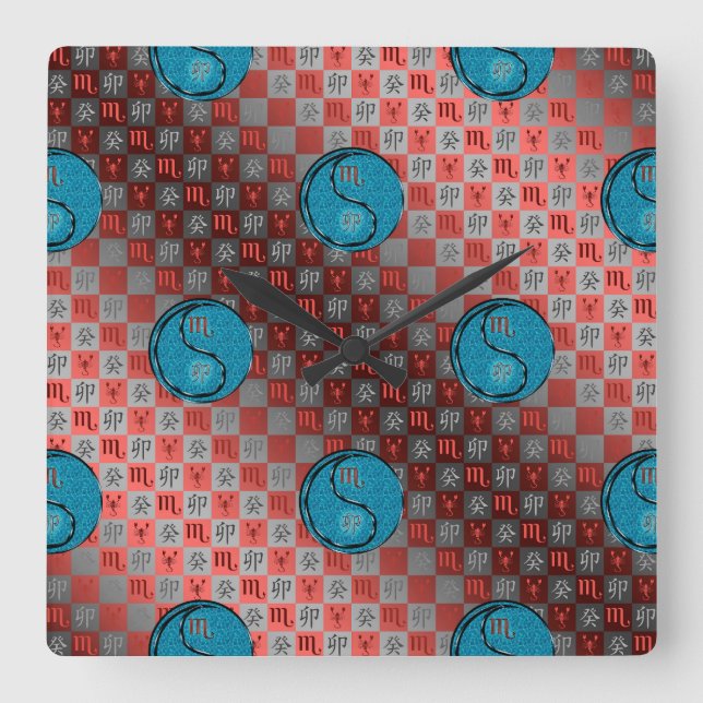 Scorpio & Water Rabbit Square Wall Clock (Front)
