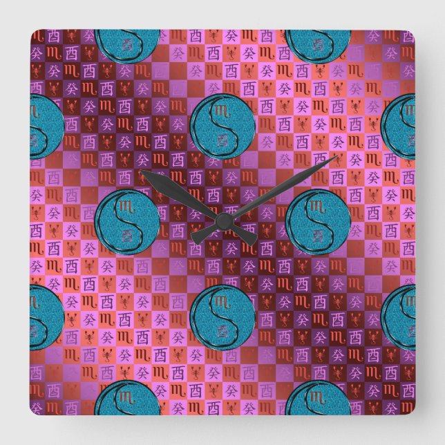 Scorpio & Water Rooster Square Wall Clock (Front)