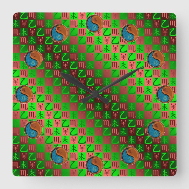 Scorpio & Wood Goat Square Wall Clock (Front)
