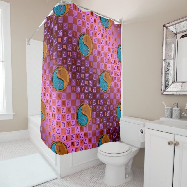 Scorpio & Wood Rooster Shower Curtain (In Situ)