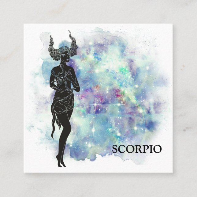 *~* SCORPIO Zodiac Astrology Readings Teal + Blue Square Business Card (Front)