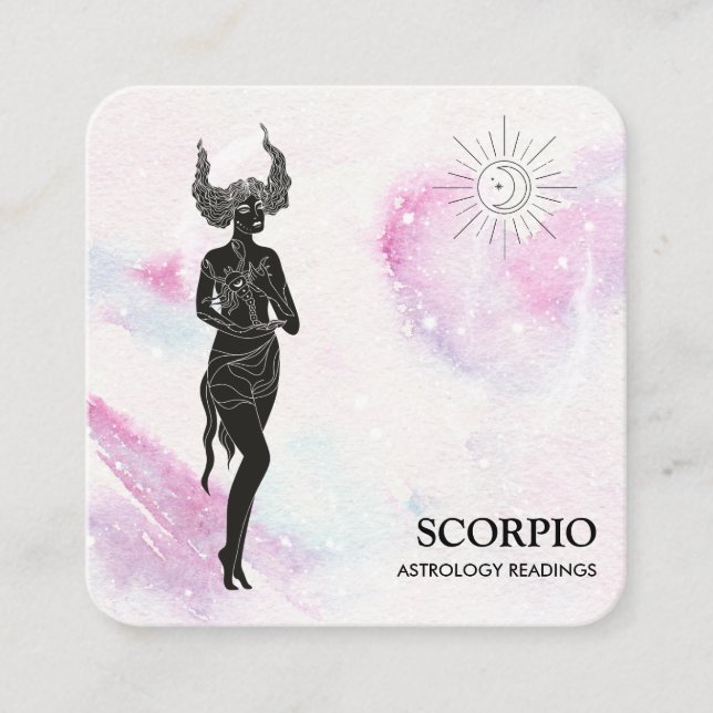 *~* SCORPIO Zodiac Astrology Readings Violet Blue Square Business Card (Front)