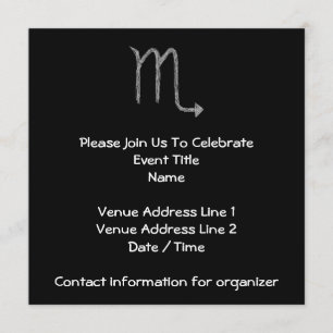 Scorpio. Zodiac Astrology Sign. Black. Invitation