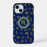 Scorpio Zodiac+Astrology Symbols Pattern Gld+Blues