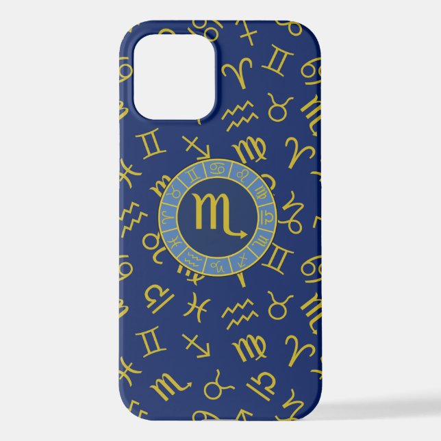 Scorpio Zodiac+Astrology Symbols Pattern Gld+Blues iPhone Case (Back)