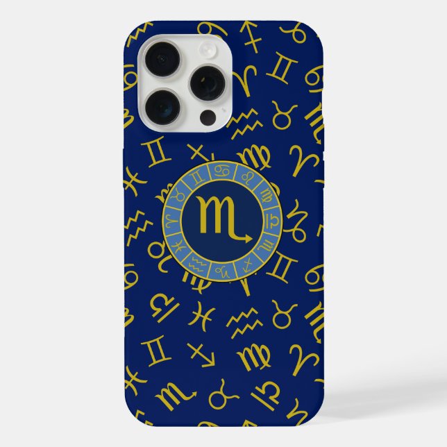 Scorpio Zodiac+Astrology Symbols Pattern Gld+Blues iPhone Case (Back)