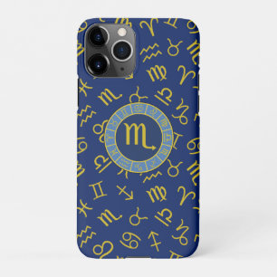 Scorpio Zodiac+Astrology Symbols Pattern Gld+Blues iPhone 11Pro Case